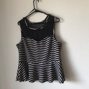 Black and white striped peplum top